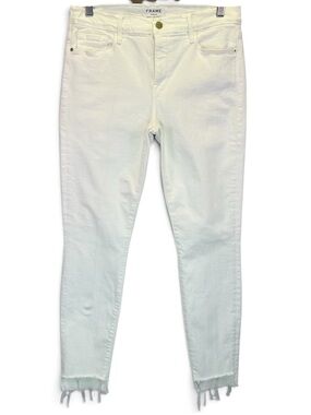 Frame Le Skinny De Jeanne White Stretch Jeans Raw Hem Womens Size 30